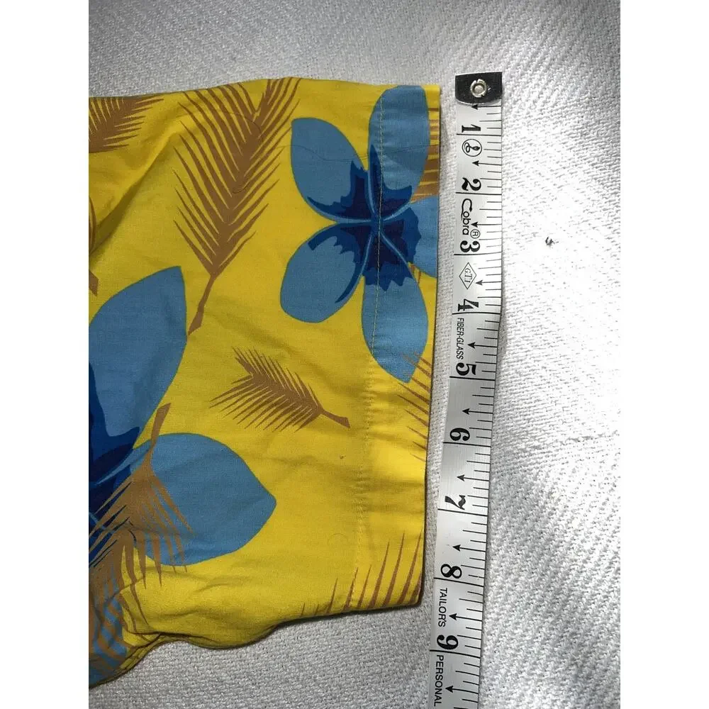 MOJEANS Yellow Blue Floral Tropical Palm Tree Print Button Up Shirt 3XL Vintage - Picture 12 of 15